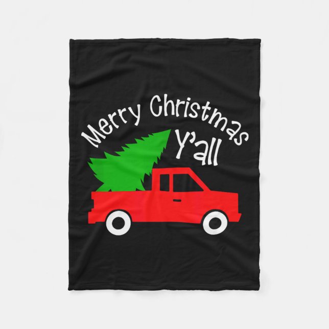 Merry Christmas Y'all Shirt Funny Cute Red Truck T Fleece Blanket (Front)