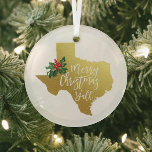 Merry Christmas Y'all Texas Glass Ornament