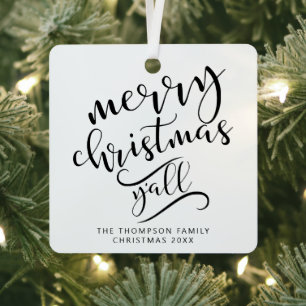 Merry Christmas Y'all Texas Holiday Photo Metal Tree Decoration