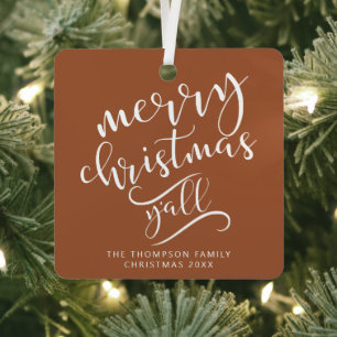 Merry Christmas Y'all Texas Holiday Photo Metal Tree Decoration