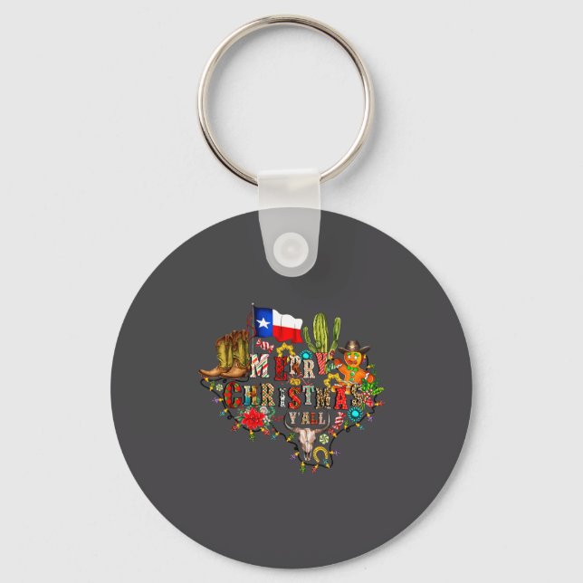 Merry Christmas Y'all Texas Map Santa Hat Mens Wom Key Ring (Front)