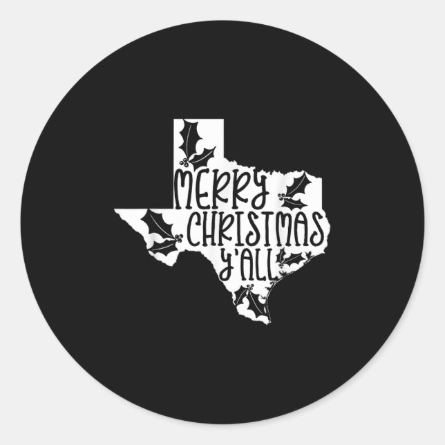 Merry Christmas Yall Texas Mistletoe White Graphic Classic Round Sticker (Front)