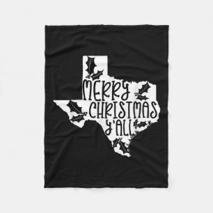 Merry Christmas Yall Texas Mistletoe White Graphic Fleece Blanket