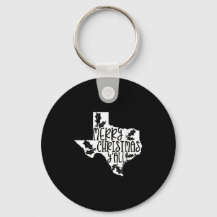Merry Christmas Yall Texas Mistletoe White Graphic Key Ring