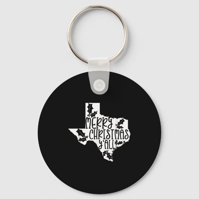 Merry Christmas Yall Texas Mistletoe White Graphic Key Ring (Front)