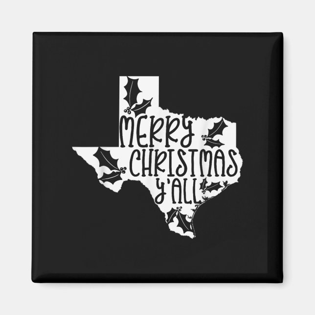Merry Christmas Yall Texas Mistletoe White Graphic Magnet (Front)
