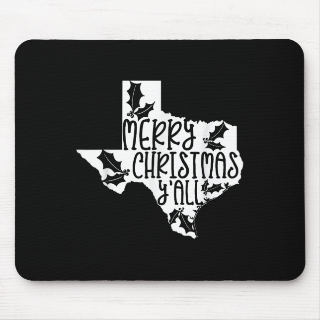 Merry Christmas Yall Texas Mistletoe White Graphic Mouse Mat (Front)