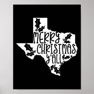 Merry Christmas Yall Texas Mistletoe White Graphic Poster
