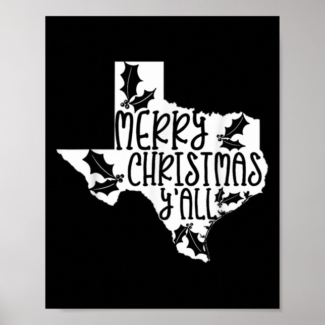 Merry Christmas Yall Texas Mistletoe White Graphic Poster (Front)