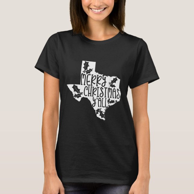 Merry Christmas Yall Texas Mistletoe White Graphic T-Shirt (Front)