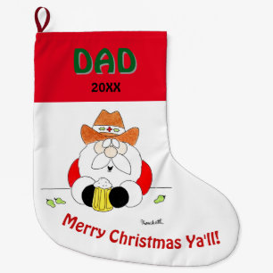 Merry Christmas Ya'll Texas Santa Large Christmas Stocking