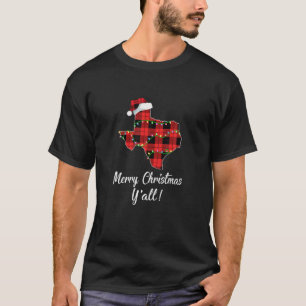 Merry Christmas Y'all Texas State Red Plaid T-Shirt