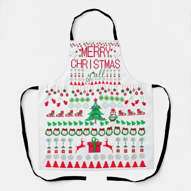 "Merry Christmas Y'all" Ugly Sweater Apron (Front)
