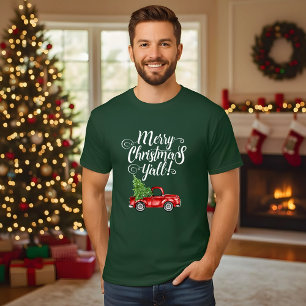Merry Christmas Y'all Vintage Truck Green T-Shirt