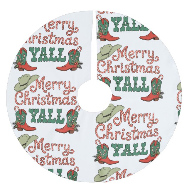 Merry Christmas Yall Western Country Cowboy Xmas Brushed Polyester Tree Skirt (Front)