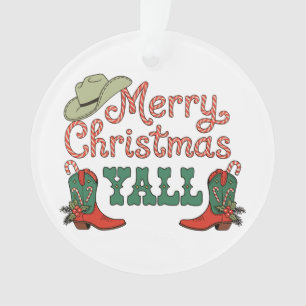 Merry Christmas Yall Western Country Cowboy Xmas Ornament