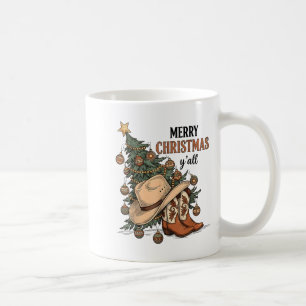 Merry Christmas Y'all Western Cowboy Boots Hat Xma Coffee Mug