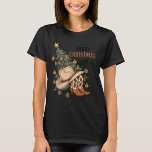 Merry Christmas Y'all Western Cowboy Boots Hat Xma T-Shirt
