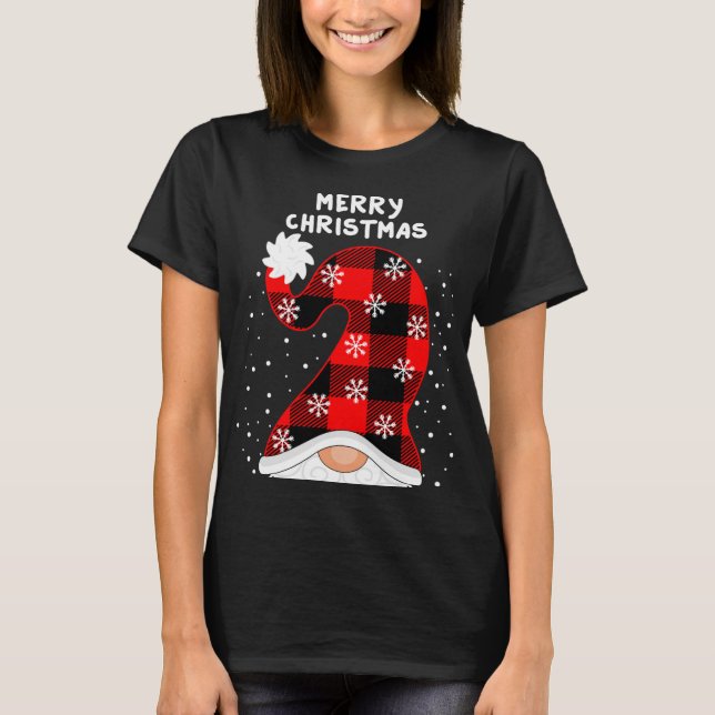 Merry Christmas Y'all With Gnomes Plaid Chequered  T-Shirt (Front)
