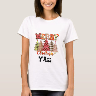 merry christmas y'all with plaid christmas trees T-Shirt