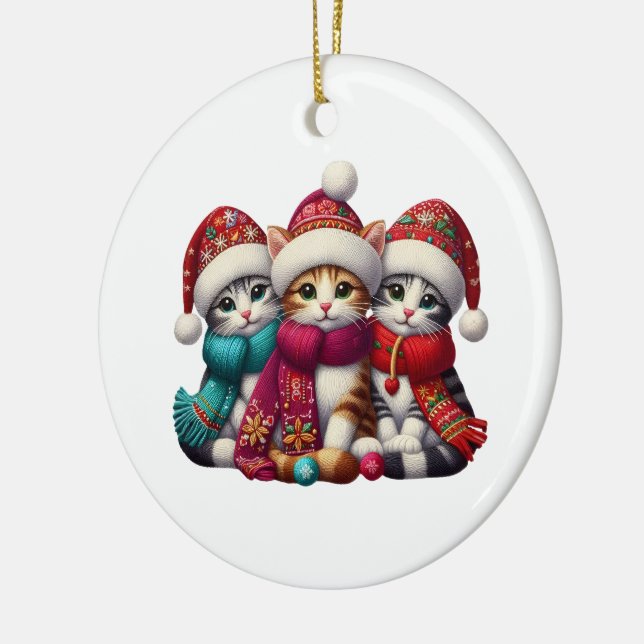 Merry Christmas Yarn Cat Ornament  (Left)