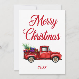 Merry Christmas Year Vintage Red Truck Gifts Tree Holiday Card