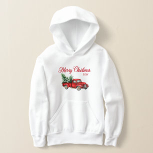 Merry Christmas Year Watercolor Vintage Red Truck