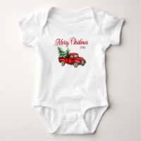 Merry Christmas Year Watercolor Vintage Red Truck