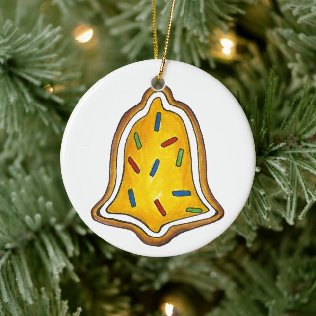 Merry Christmas Yellow Bell Holiday Sugar Cookie Ceramic Tree Decoration (Tree)