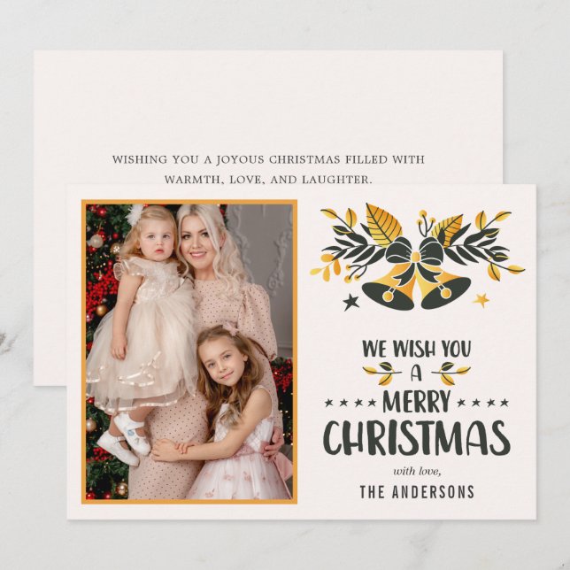 Merry Christmas Yellow Family Photo Holiday Card (Front/Back)