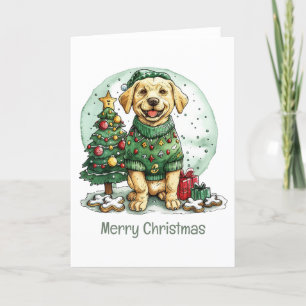 Merry Christmas Yellow Labrador Retriever Dog Holiday Card