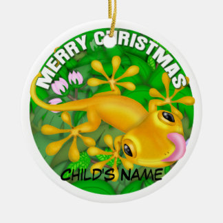 Merry Christmas Yellow Lizard Ceramic Tree Decoration