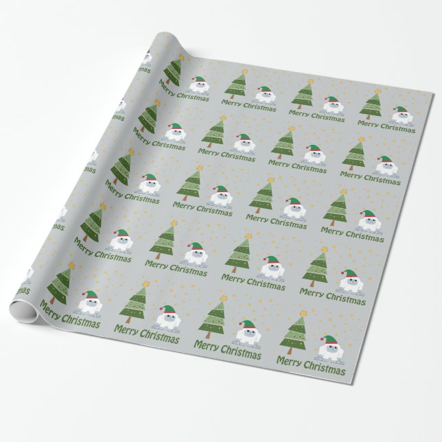 Merry Christmas Yeti Wrapping Paper (Unrolled)