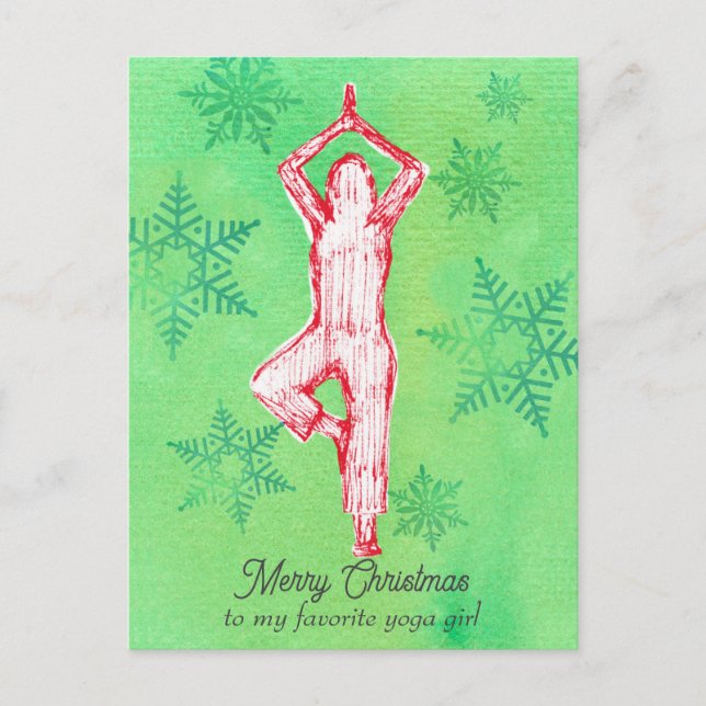 Merry Christmas Yoga Tree Pose Personalised Holiday Postcard (Front)