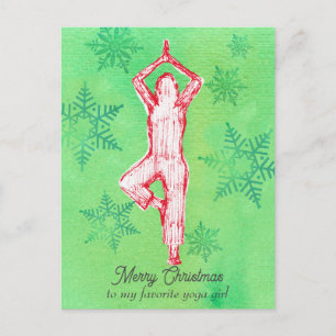 Merry Christmas Yoga Tree Pose Personalized Holiday Postcard