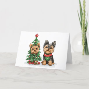 Merry Christmas Yorkie Dogs Holiday Card