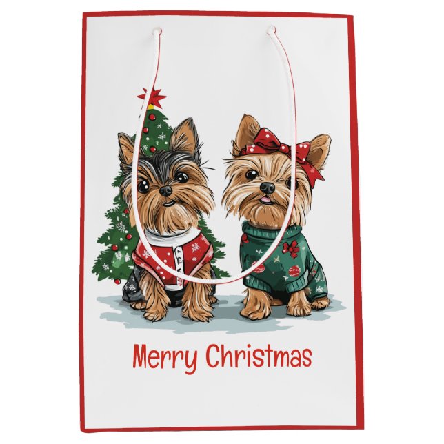 Merry Christmas Yorkie Dogs Medium Gift Bag (Front)