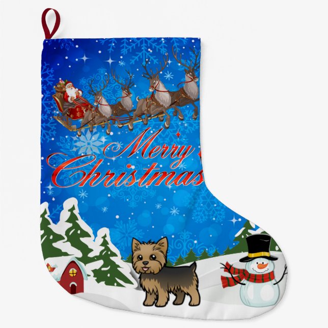 Merry Christmas Yorkie Large Christmas Stocking (Front)