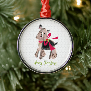 Merry Christmas Yorkie Small Dog Bow Holly Pets Metal Tree Decoration