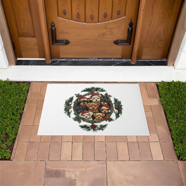 Merry Christmas Yorkshire Terrier Dogs Doormat (Outdoor)