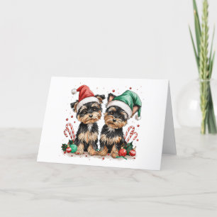 Merry Christmas Yorkshire Terrier Dogs Holiday Card