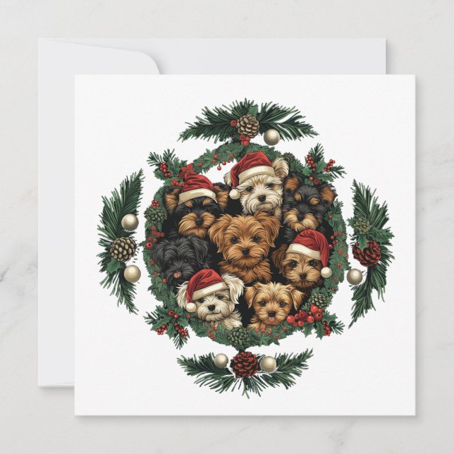 Merry Christmas Yorkshire Terrier Dogs Holiday Card (Front)