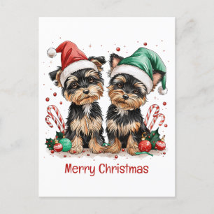 Merry Christmas Yorkshire Terrier Dogs Holiday Postcard