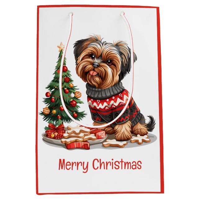 Merry Christmas Yorkshire Terrier Dogs Medium Gift Bag (Front)