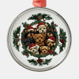 Merry Christmas Yorkshire Terrier Dogs Metal Tree Decoration
