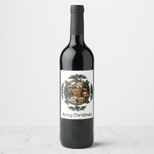 Merry Christmas Yorkshire Terrier Dogs Wine Label