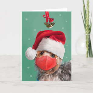 Merry Christmas Yorkshire Terrier in Face Mask Holiday Card