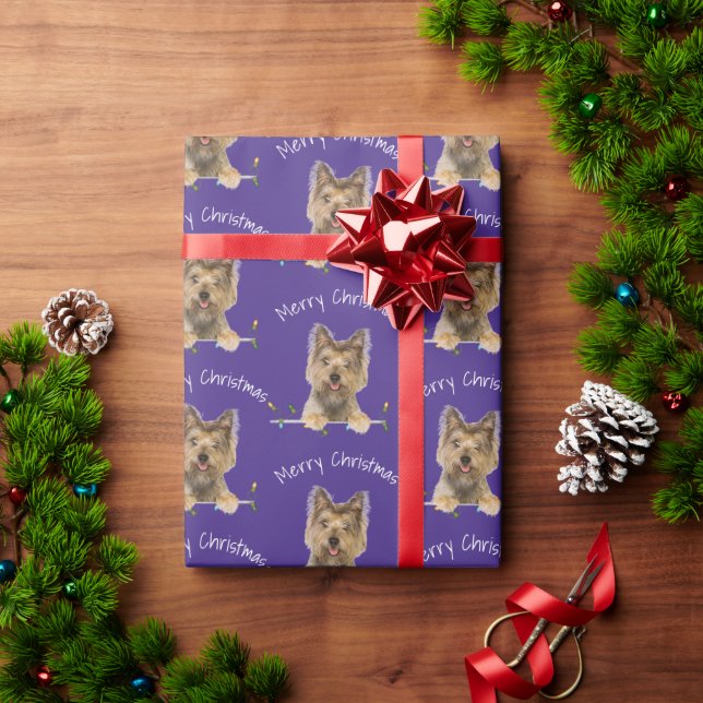 Merry Christmas Yorkshire Terrier On Purple Wrapping Paper (Holiday Gift)