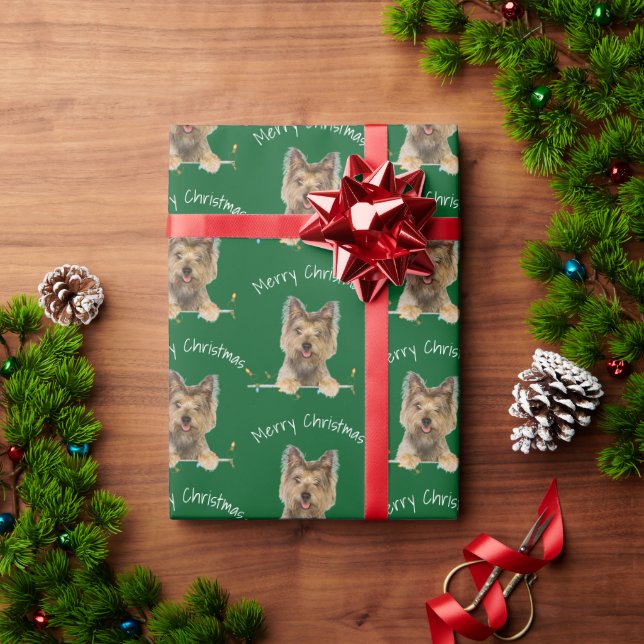 Merry Christmas Yorkshire Terrier On Tinsel Wrapping Paper (Holiday Gift)