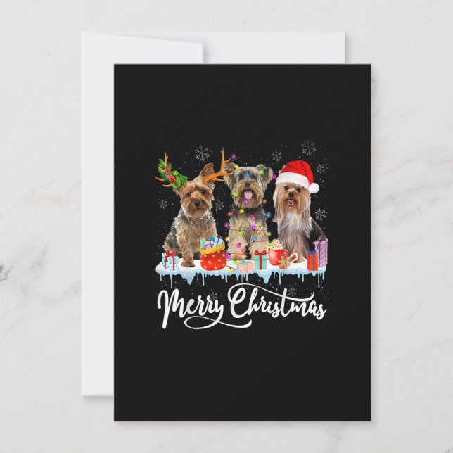 Merry Christmas Yorkshire Terrier Santa Reindeer L Invitation (Front)